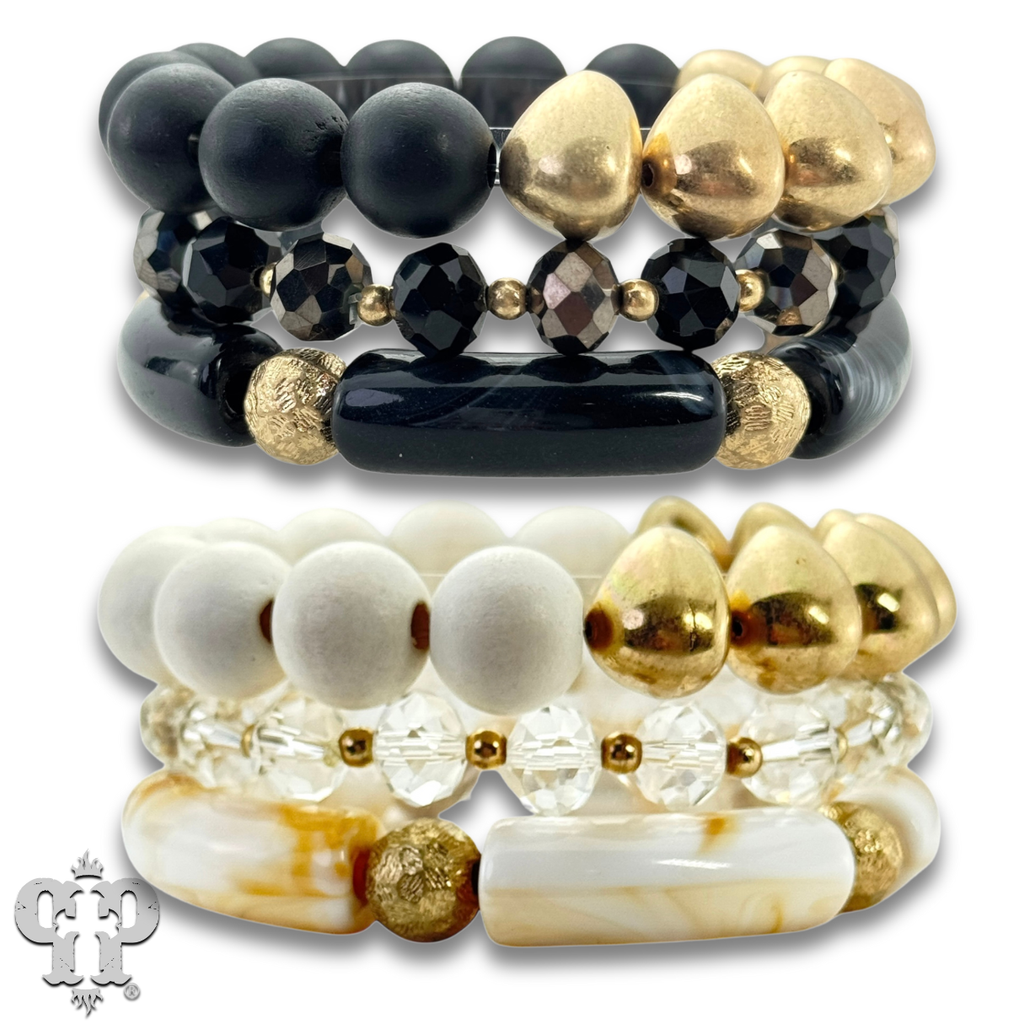 Chunky bead and gold mix bracelet set