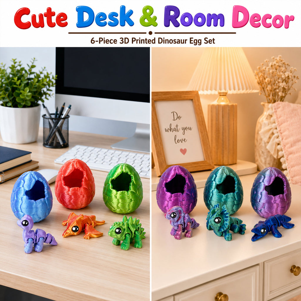 6PCS 3D Printed Articulated Dinosaurs With 6 Openable Dinosaur Eggs Assorted Colors