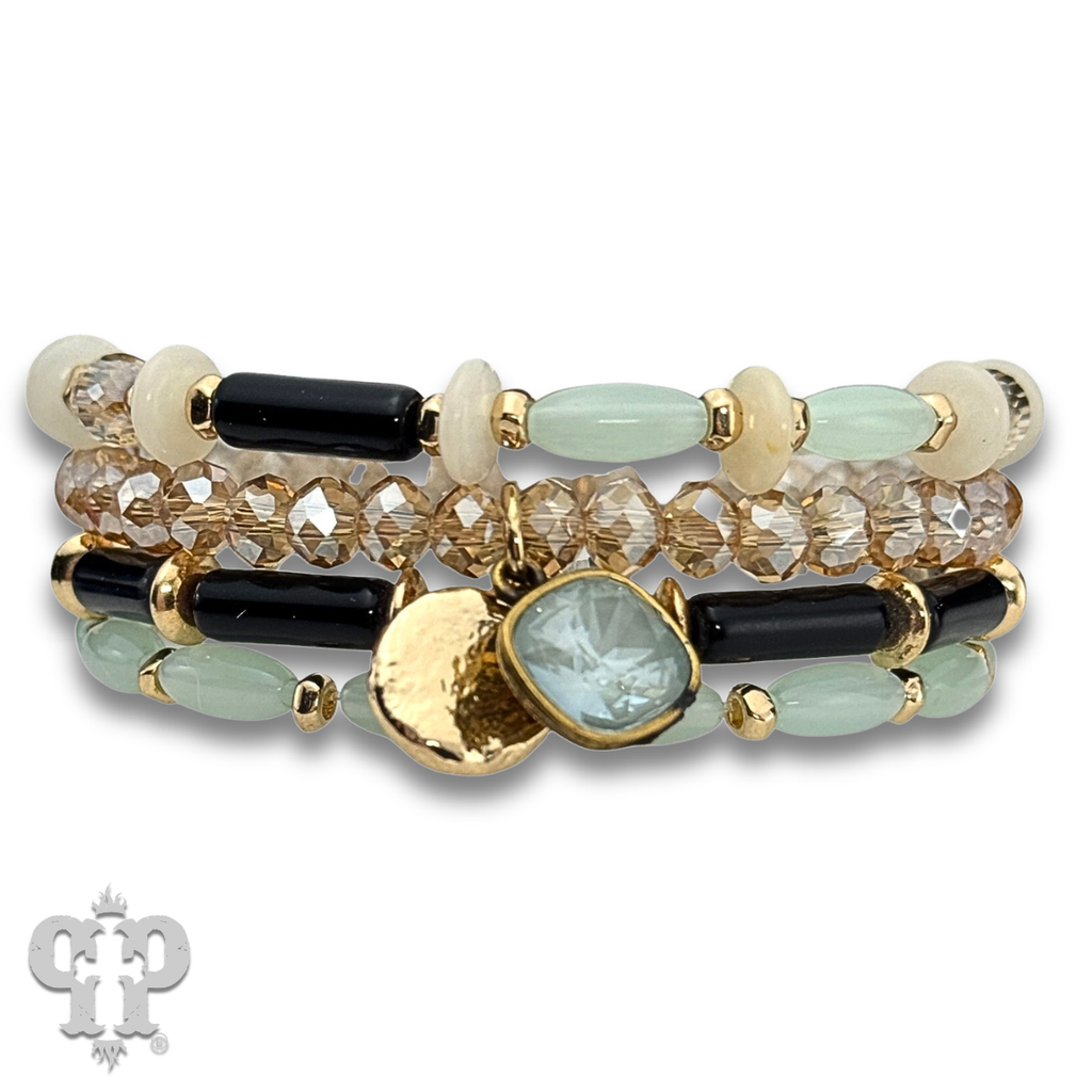 Mixed bead bracelet stack with crystals from Swarovski®
