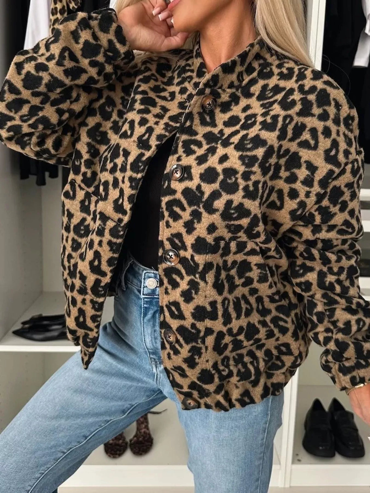 c Leopard Print Button-Down Jacket