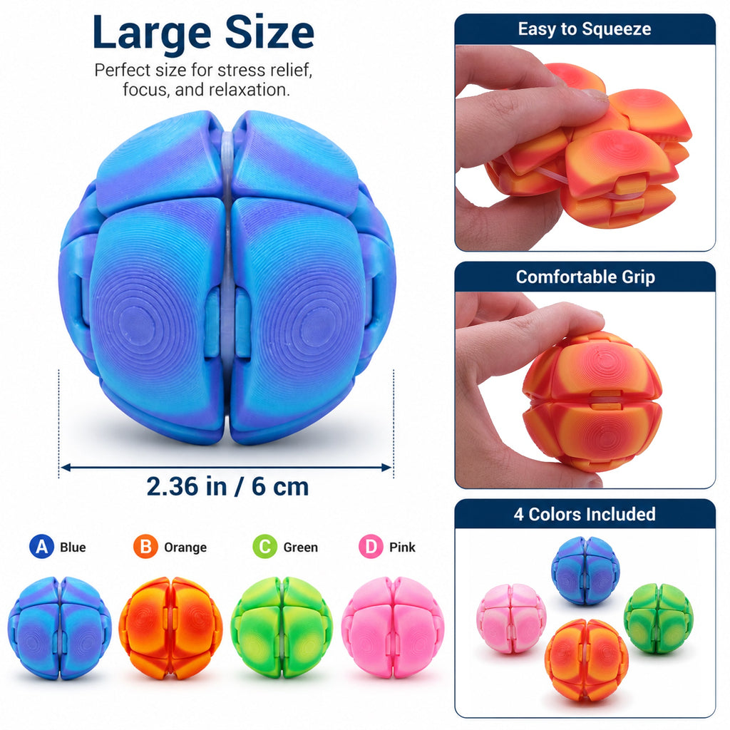4 Pack Large Fidget Sphere Balls, 6cm 3D Printed Articulated Squeeze Balls, Colorful Tactile Handheld Fidget Set For Office Desk Travel