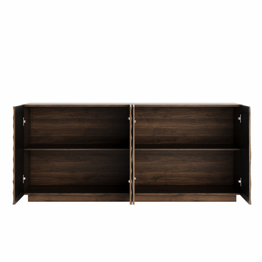 Walnut Buffet Cabinet with Storage - 4-Door Modern Sideboard