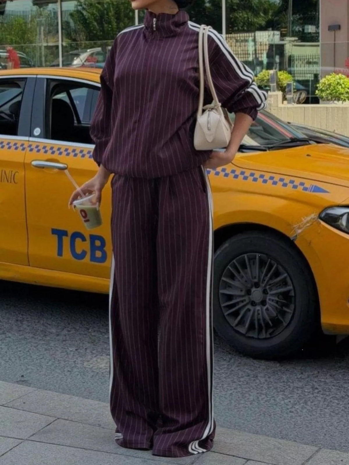 Side Stripe Zip Up Jacket and Pants Set