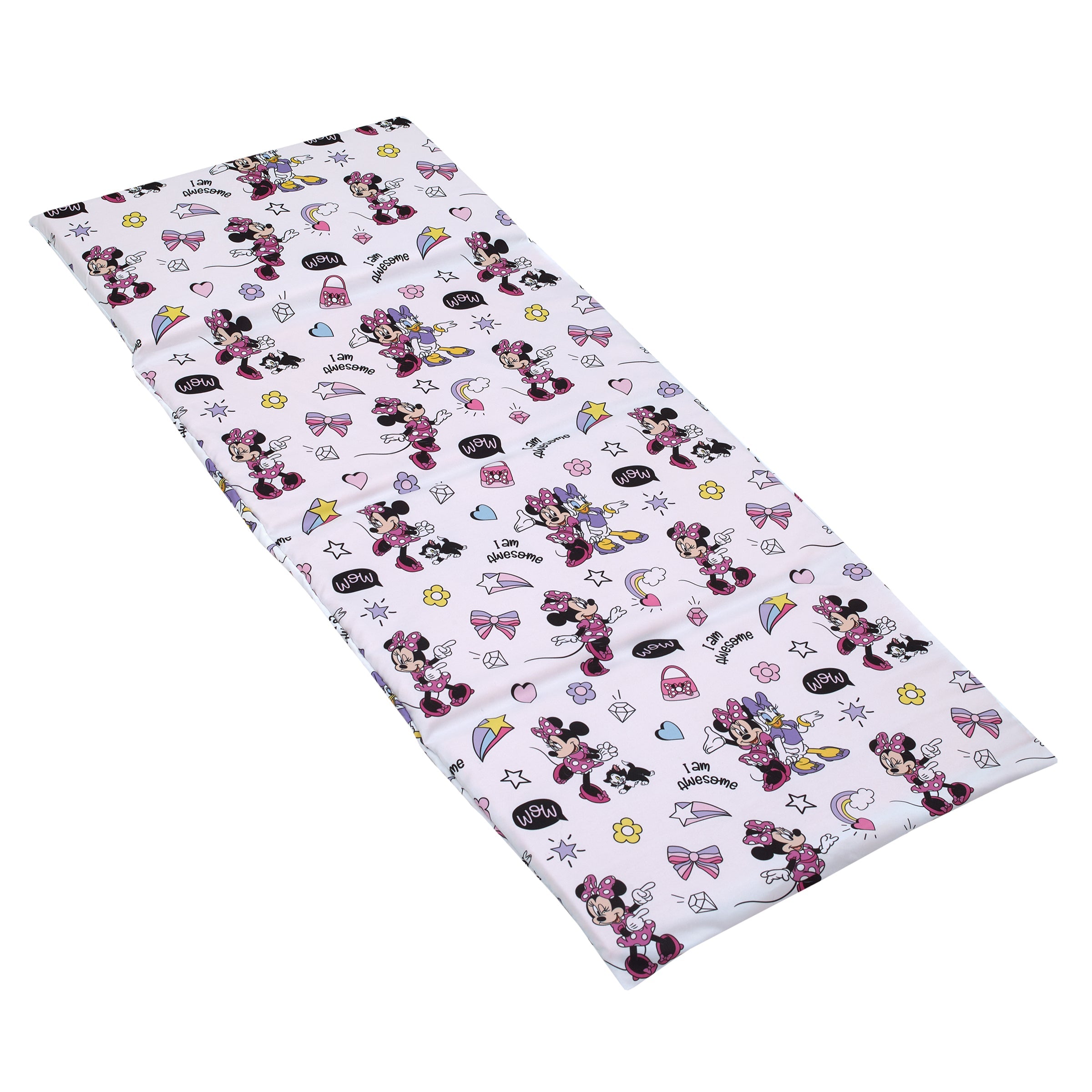 Minnie Mouse I am Awesome Lavender, Pink and White, Daisy Duck Rainbow Hearts and Stars Preschool Nap Pad Sheet