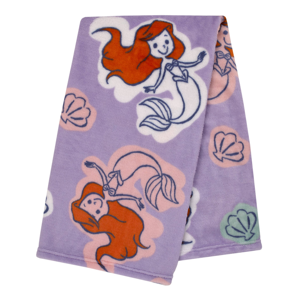 Disney The Little Mermaid Orange, Lavender, Aqua and White Ariel Super Soft Baby Blanket