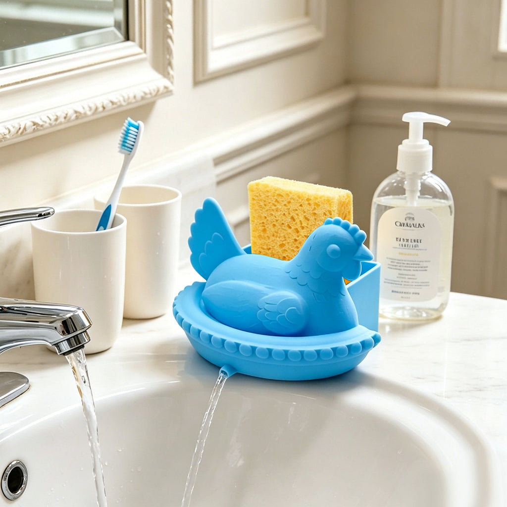 3D Printed Chicken Sponge Holder With Built-In Drainage Spout, Hen-Shaped Kitchen Sink Caddy For Sponge Storage, Countertop Organizer