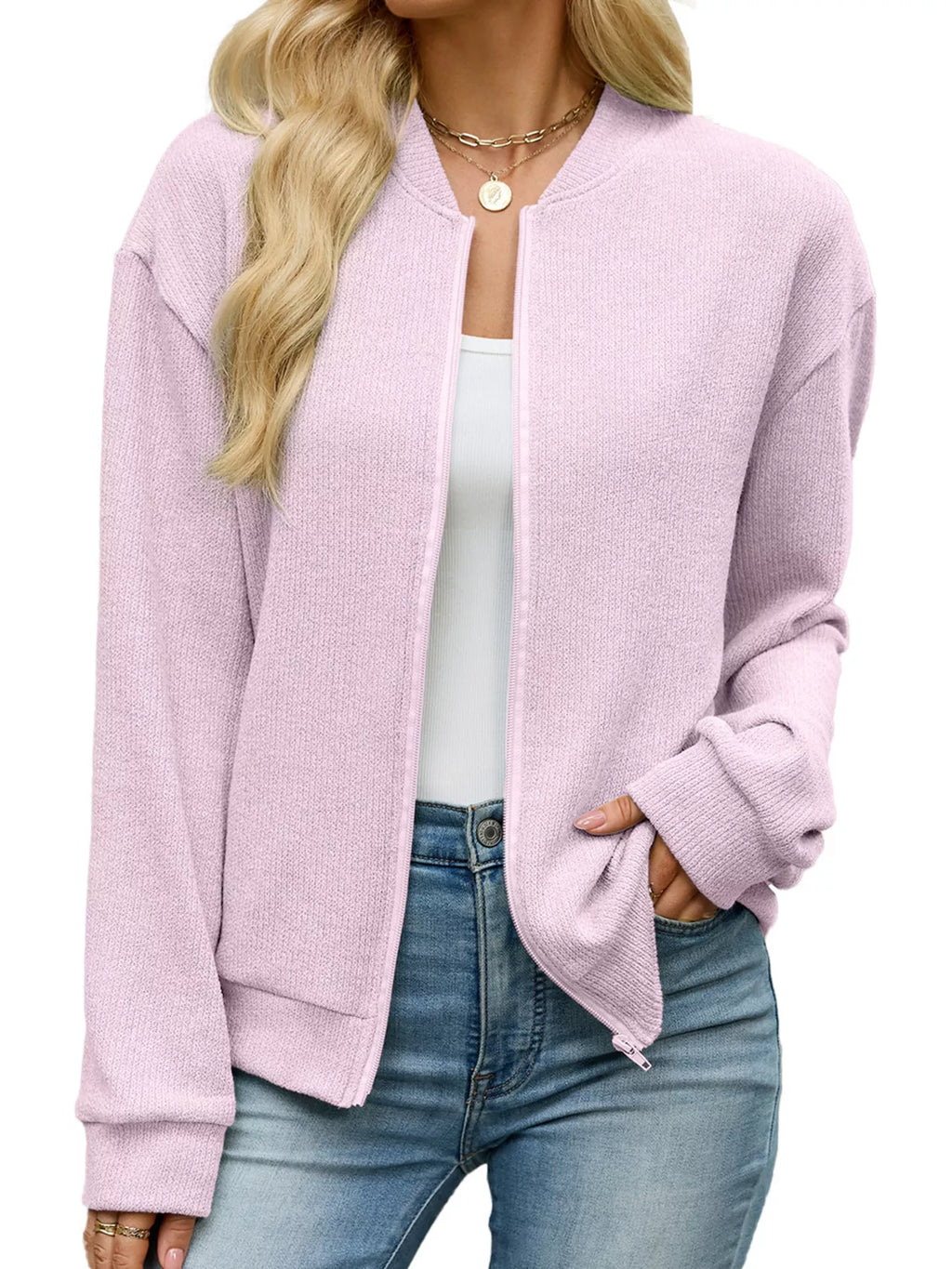 Zip-Up Dropped Shoulder Top