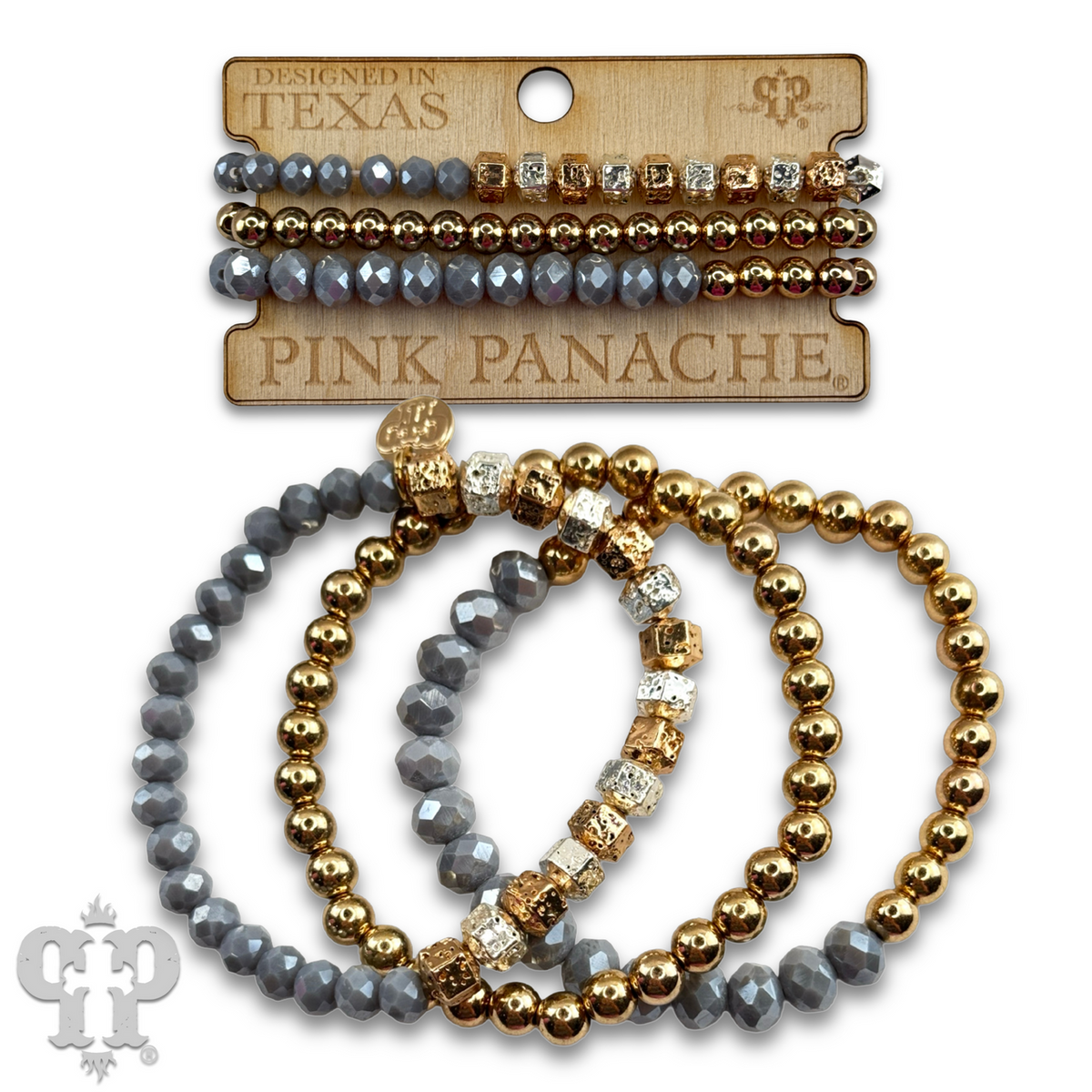 Faceted saucer and gold round bead bracelet