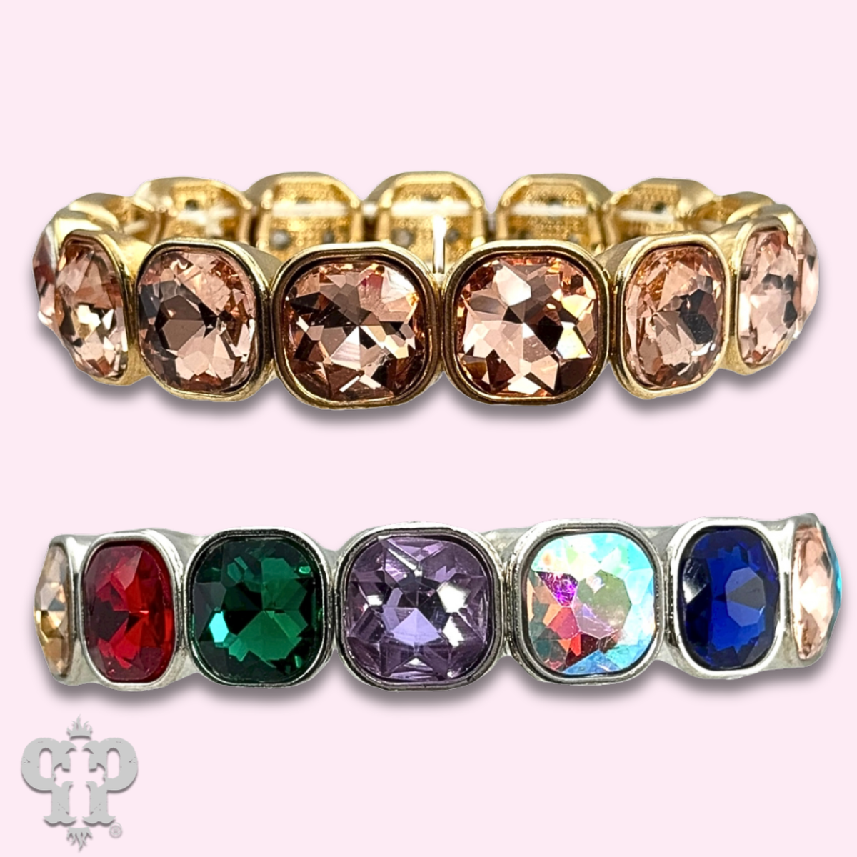 Square rhinestone single strand bracelet, two sizes - LC