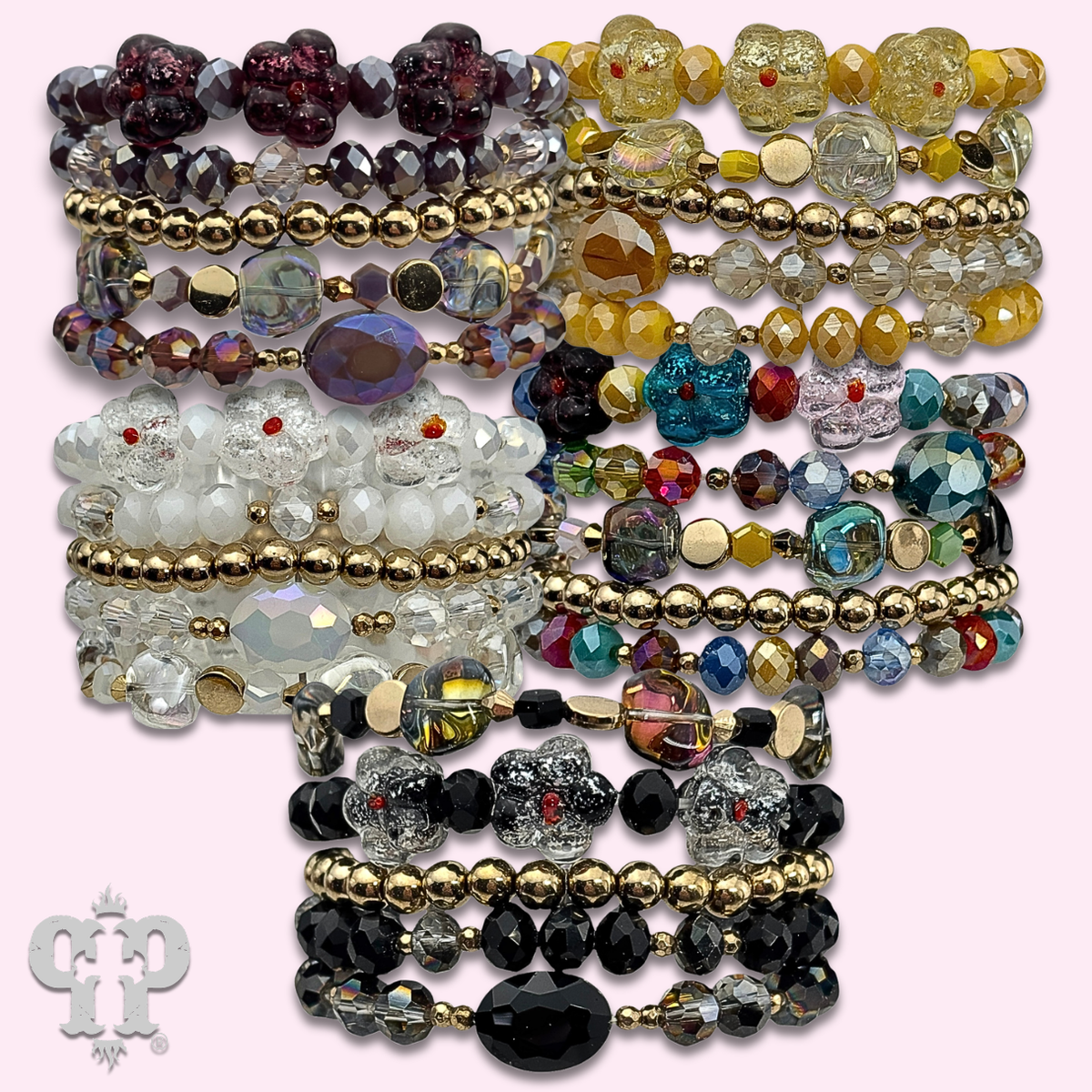 Glass bead variety mix bracelet stack - LC