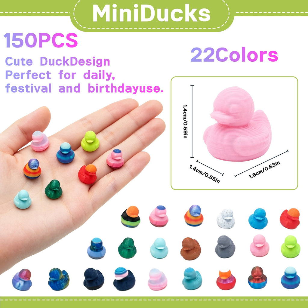 150PCS 3D Printed Mini Duck Figurines, Random Assorted Tiny Duck Miniatures For Fairy Garden, DIY Crafts, Party Favors, Gift Fillers And Desk Decor