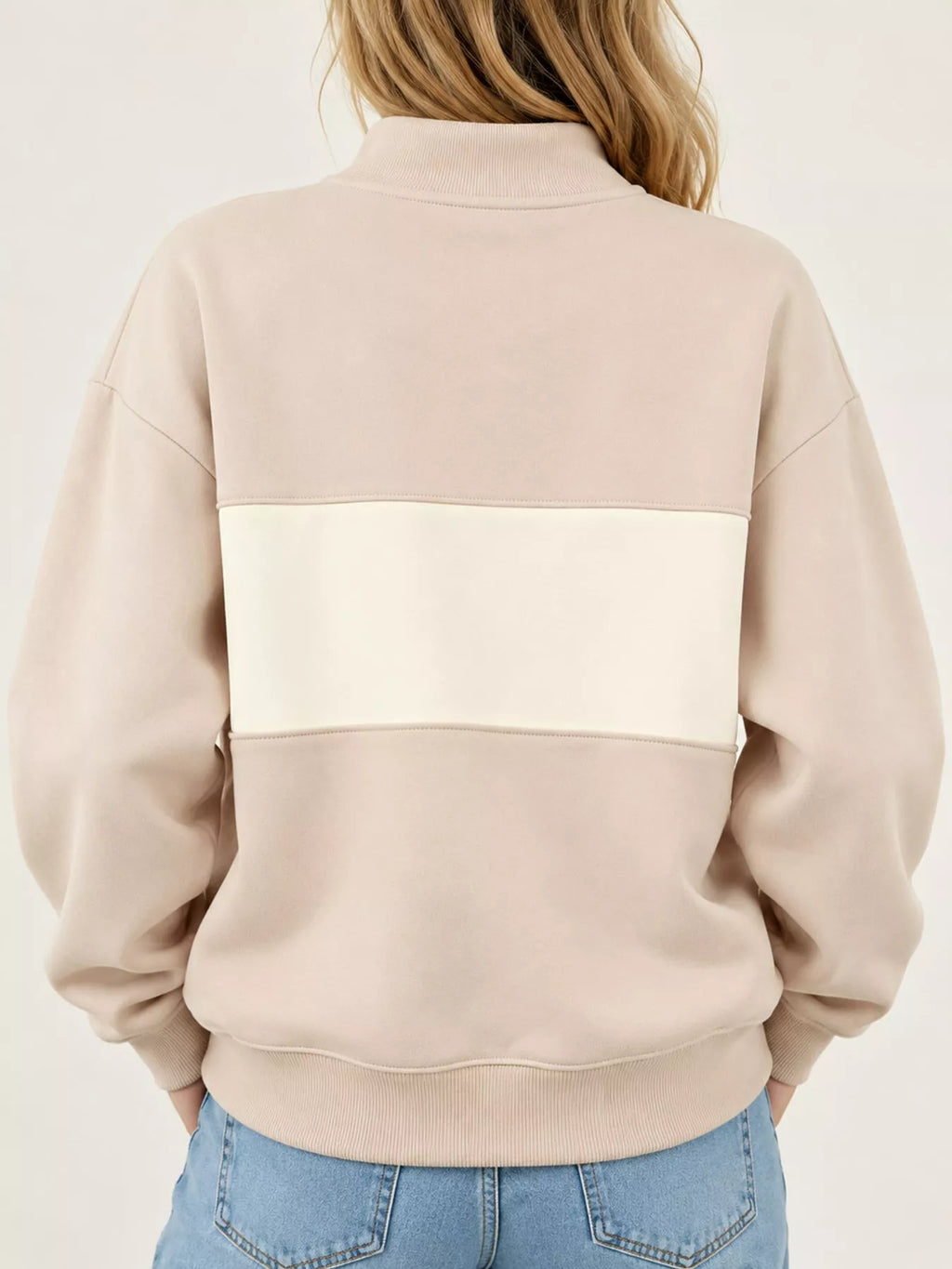 Full Size Color Block Snap-Button Sweatshirt Plus Size