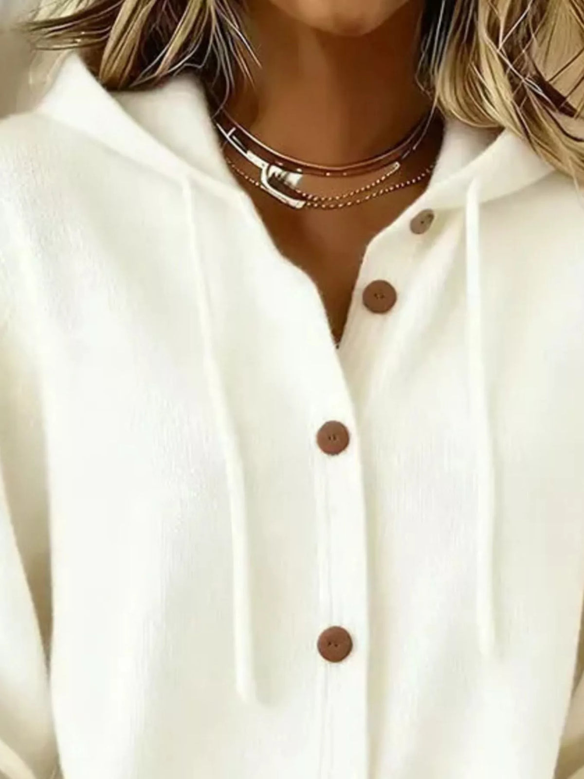 Full Size Hooded Button-Down Knit Cardigan Plus Size
