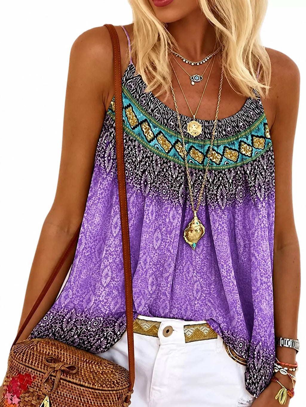 Full Size Printed Scoop Neck Cami Plus Size
