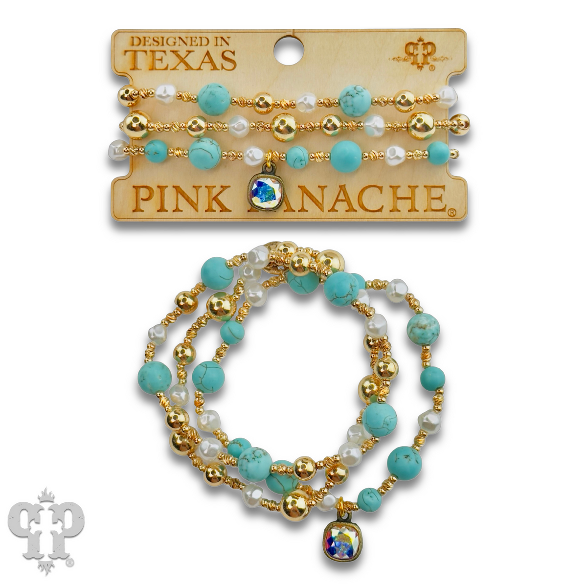 Turquoise and gold bracelet with a crystal from Swarovski®