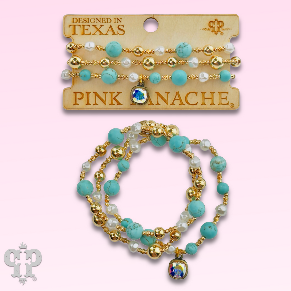 Turquoise and gold bracelet with a crystal from Swarovski®