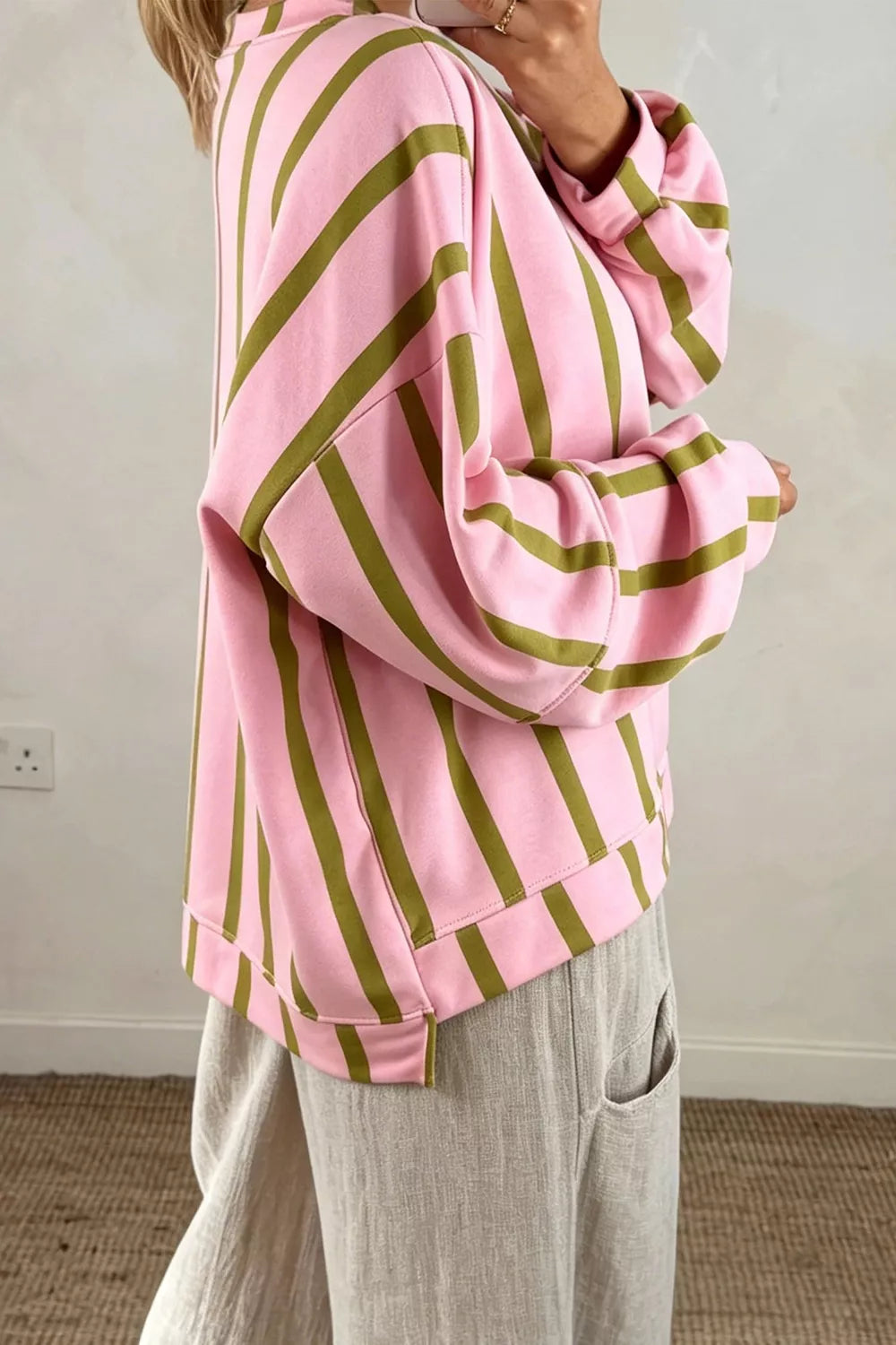 Striped Dropped Shoulder Oversized Sweatshirt
