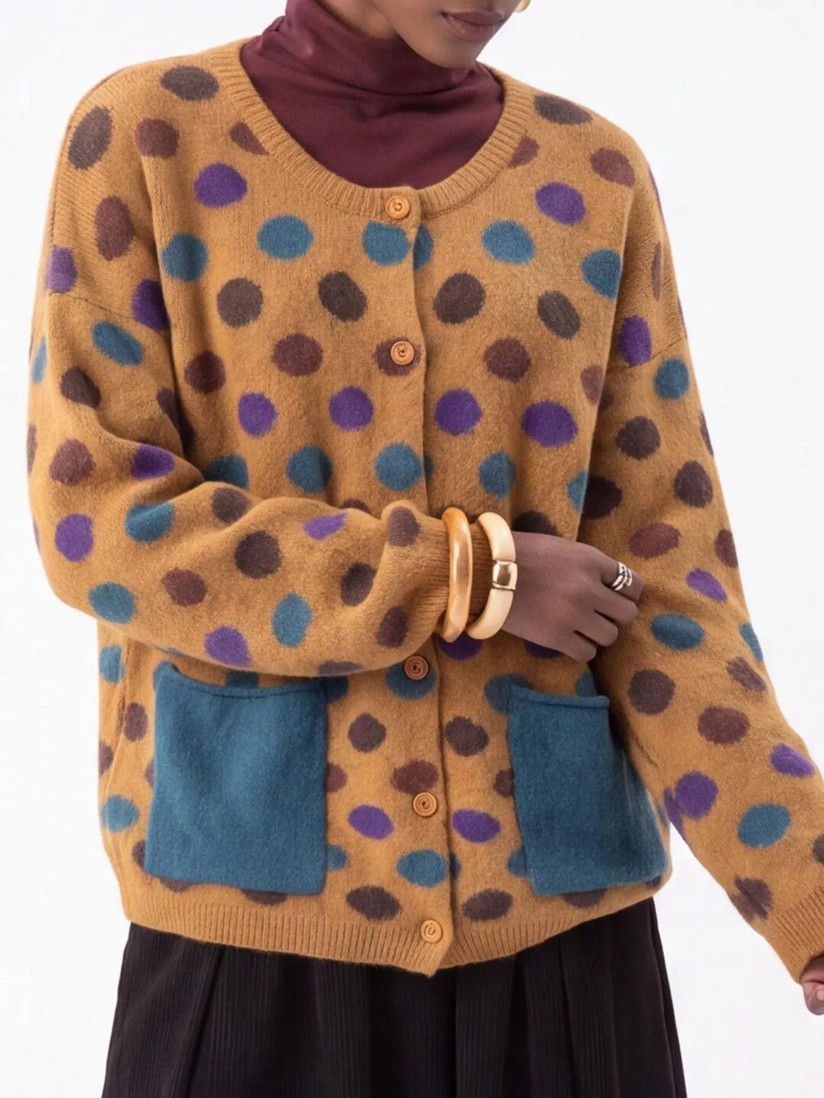 Full Size Polka Dot Button Down Cardigan Plus Size