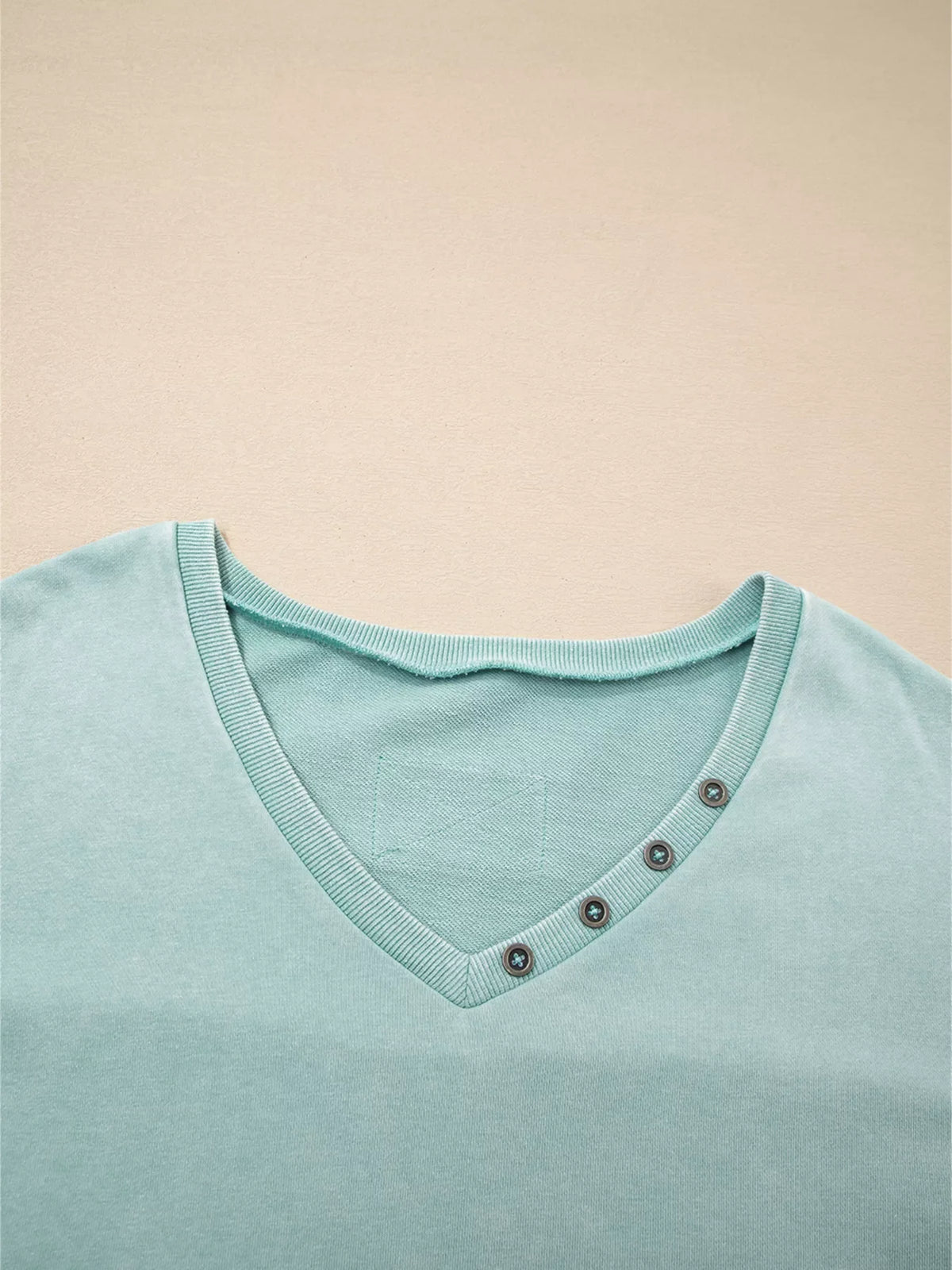 Mineral Wash Exposed Seam Buttoned V Neck Top