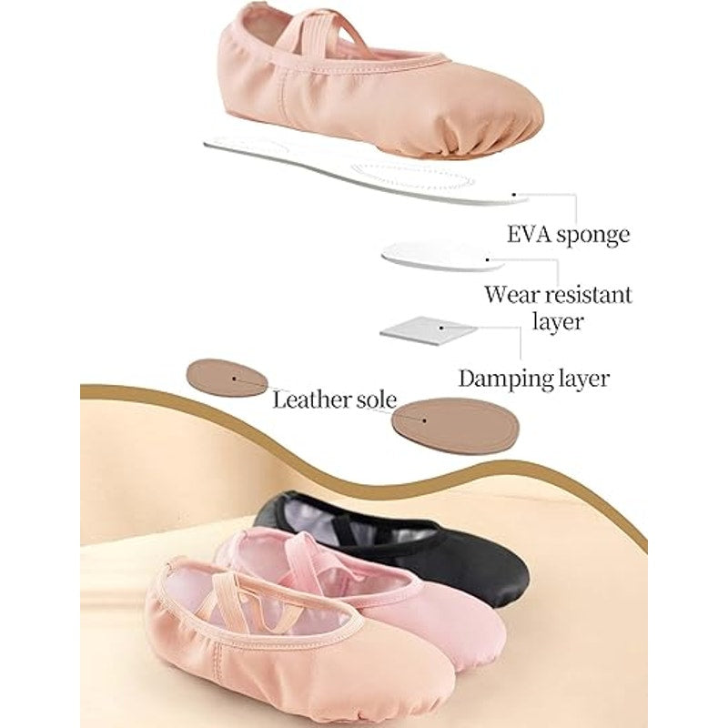New Daydance Toddler Girls Size 6.5 Pink Ballet Flats PU Leather Dance Shoes