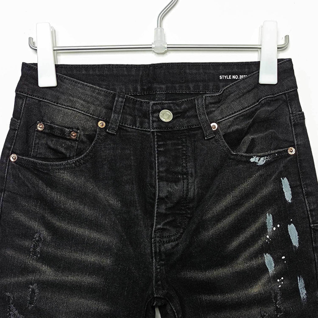 American High Street Ripped Stretch Paint Splash Straight Jeans Men