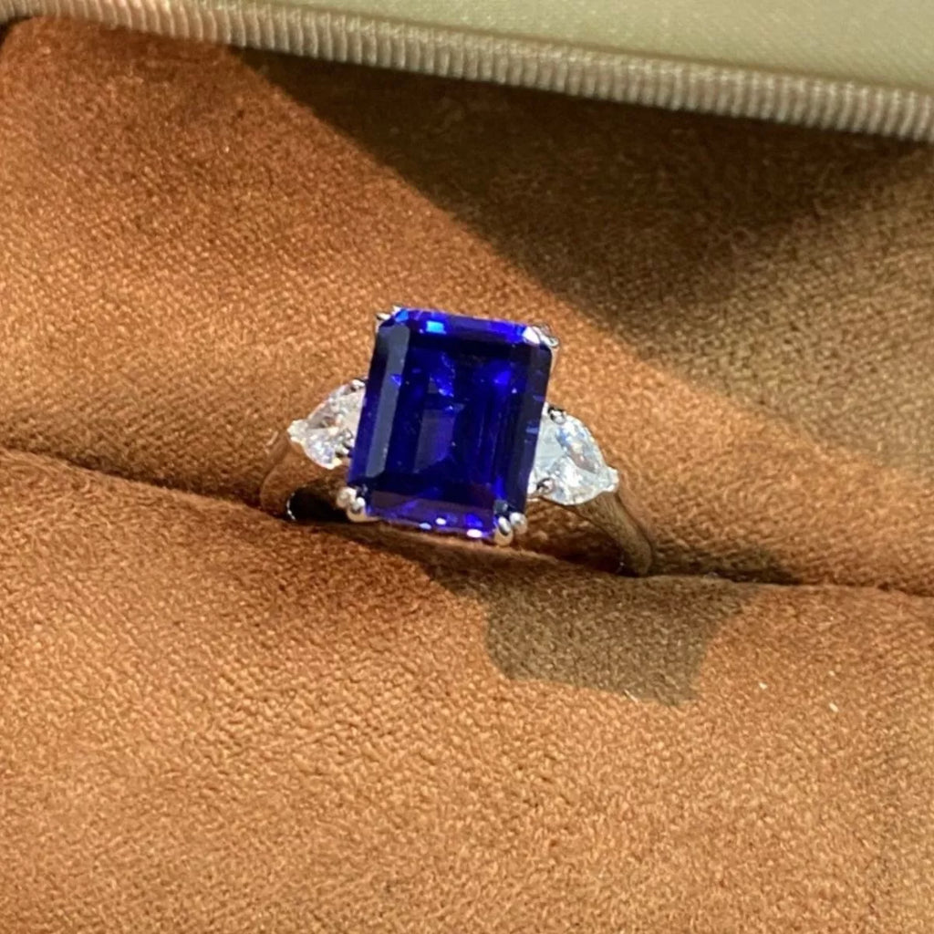 925 Sterling Silver Sapphire Geometric Ring