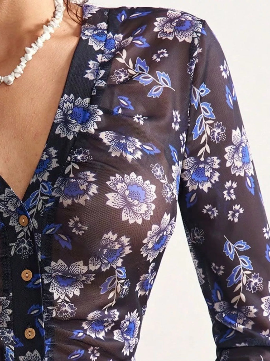 Printed Flare Sleeve Button Down Top