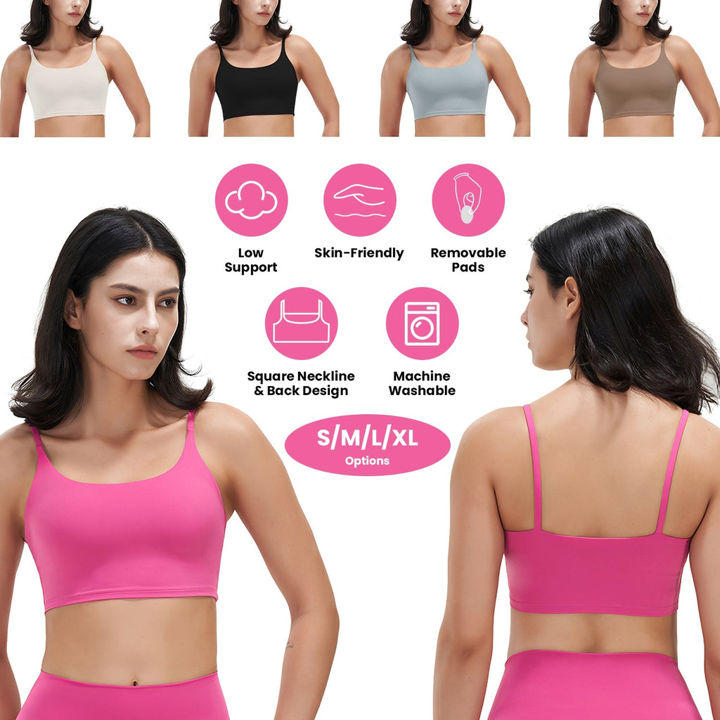 Women Sport Bras with Removable Pads, Low-Impact Square Neck