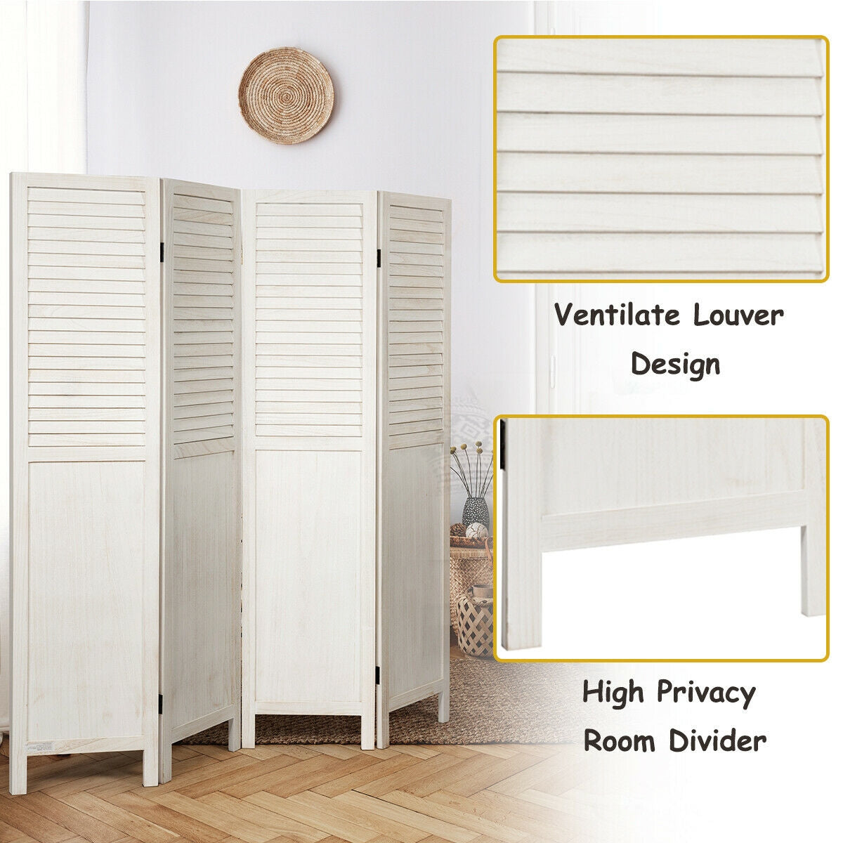 5.6 Ft Tall 4 Panel Folding Privacy Room Divider