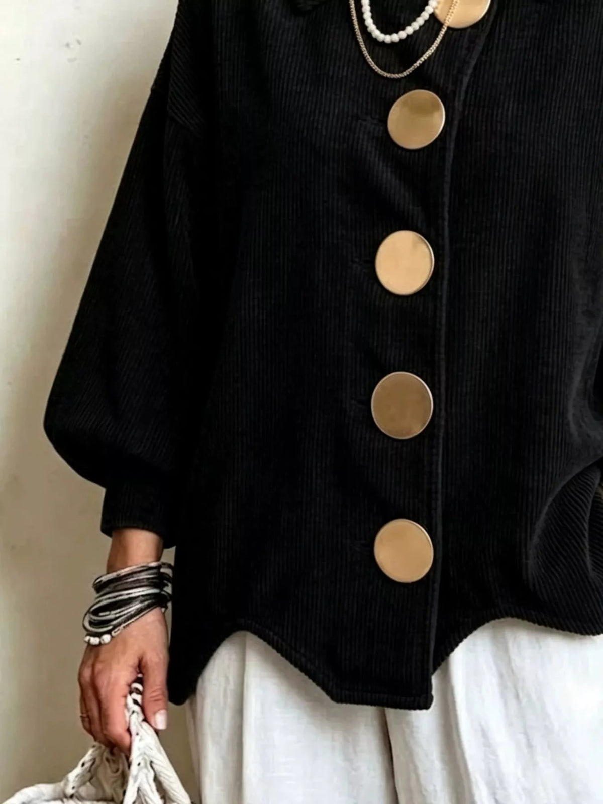 Full Size Corduroy Button-Down Jacket Plus Size