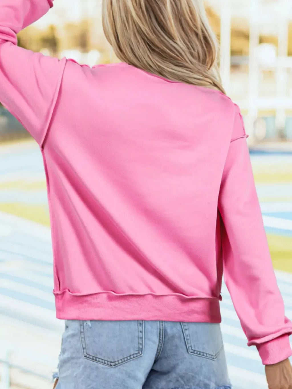 Mock Neck Exposed Seam Long Sleeve Sweatshirt