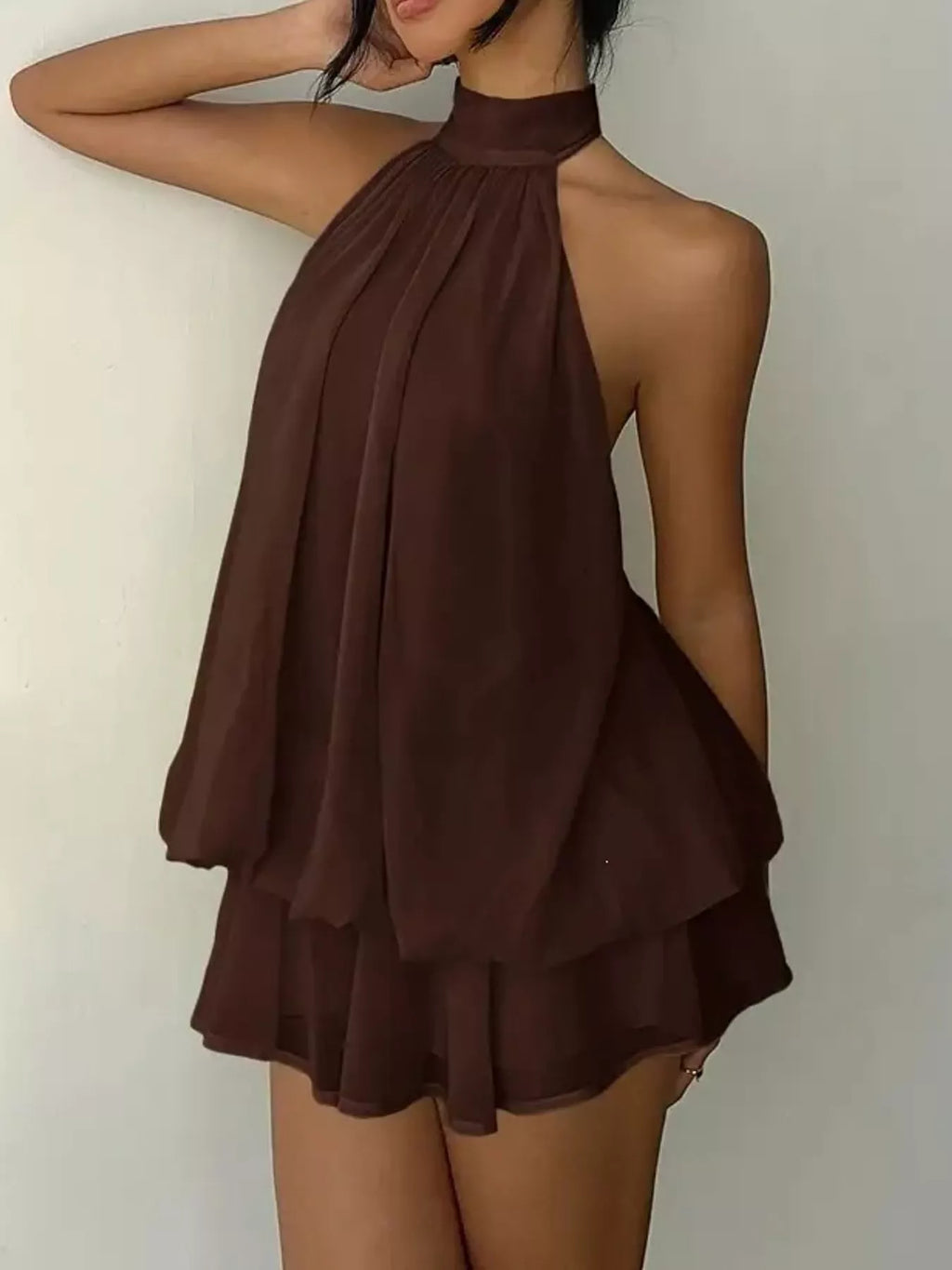 Halter Neck Ruched Mini Dress