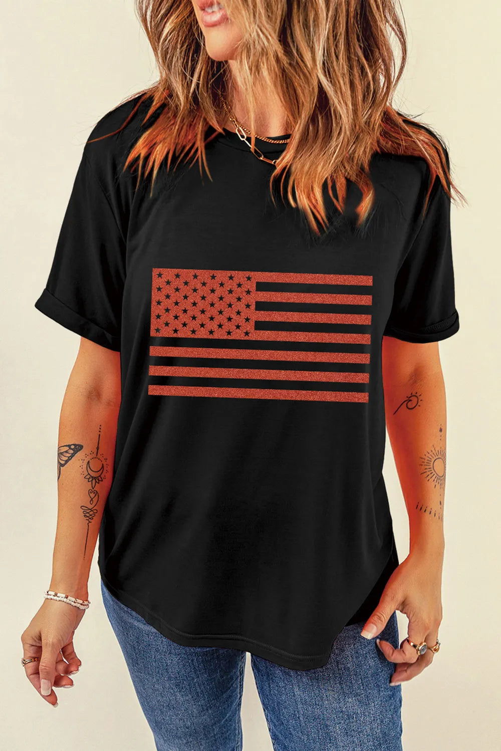 US Flag Graphic Round Neck Short Sleeve T-Shirt