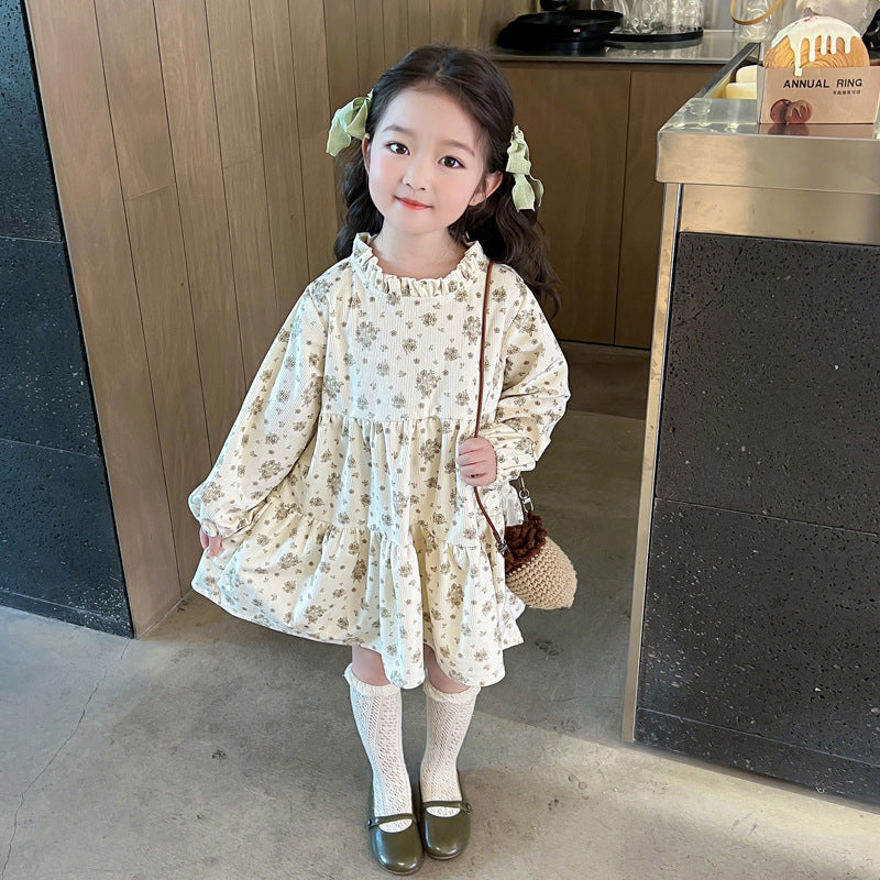 Girls Floral-print Dress And Vest Two-piece Set
