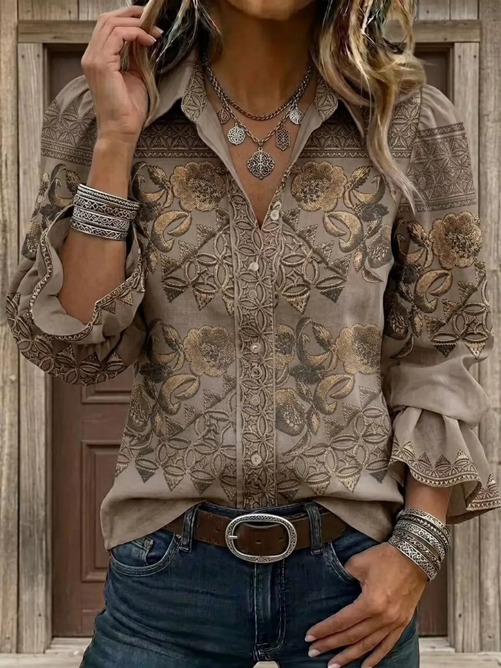 Full Size Floral Print Button-Down Shirt Plus Size