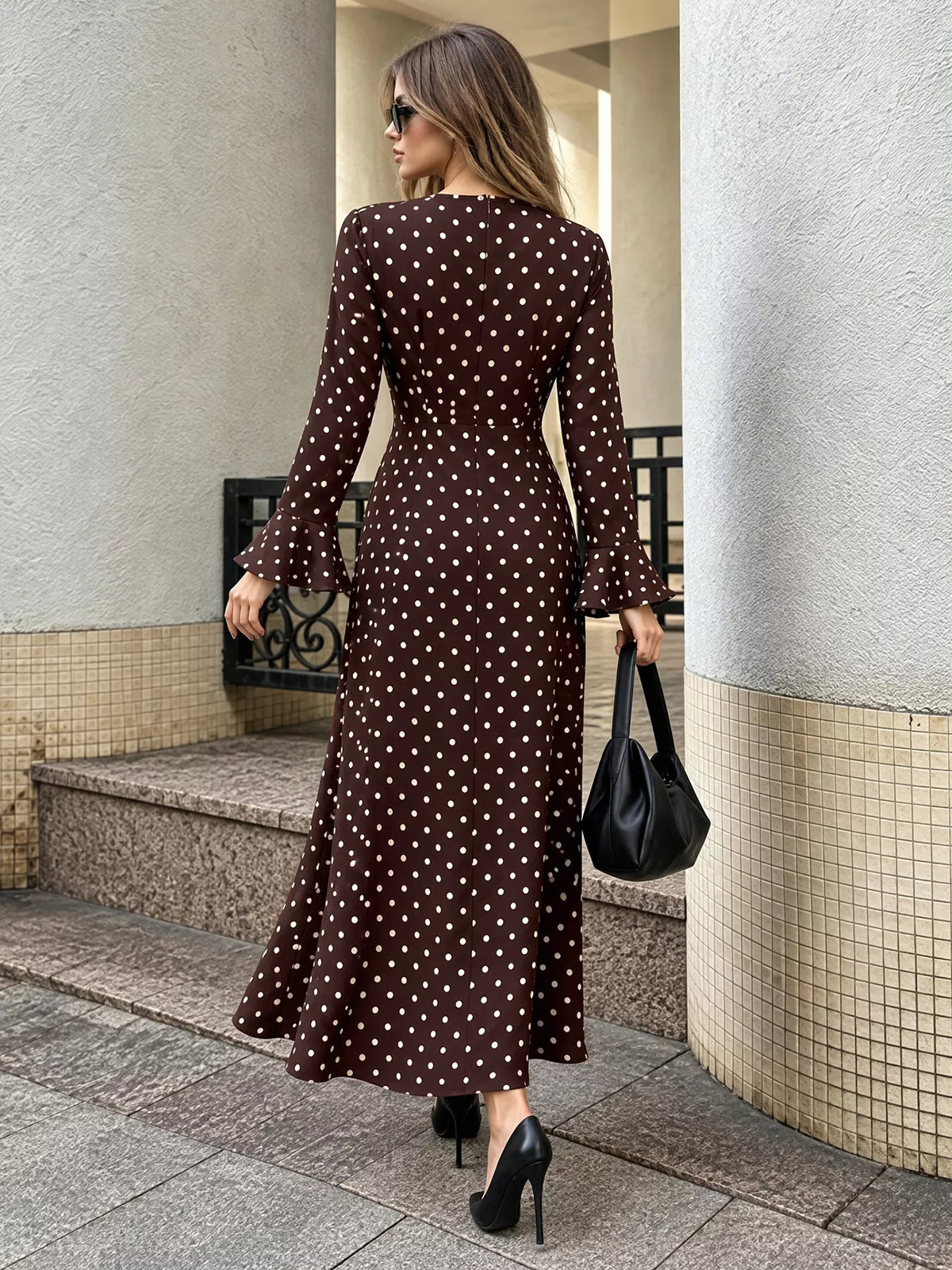 Polka Dot Long Sleeve Maxi Dress