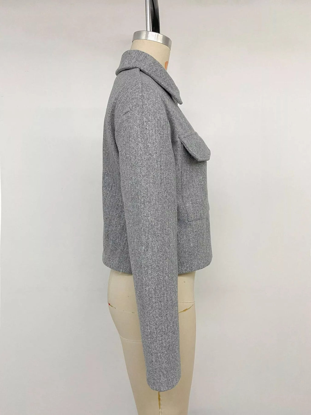 Zip Up Cropped Shacket with Flap Pockets