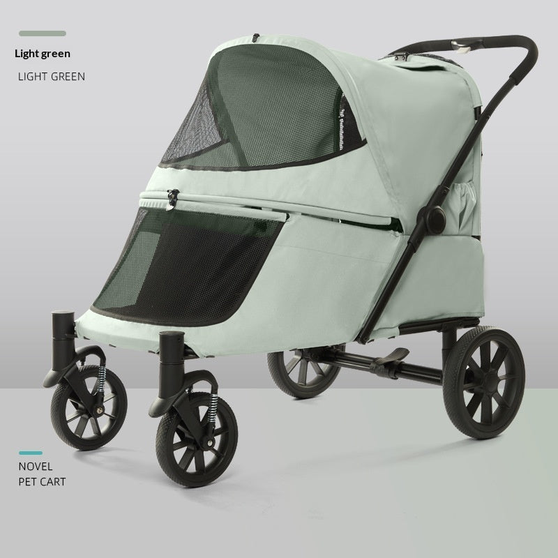 Foldable Covered Pet Stroller With Ramp For Senior Cats And Small Dogs With Mobility Issues