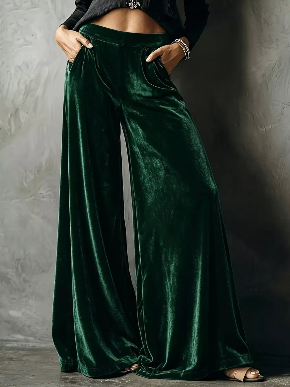Full Size High-Waisted Wide-Leg Velvet Pants Plus Size