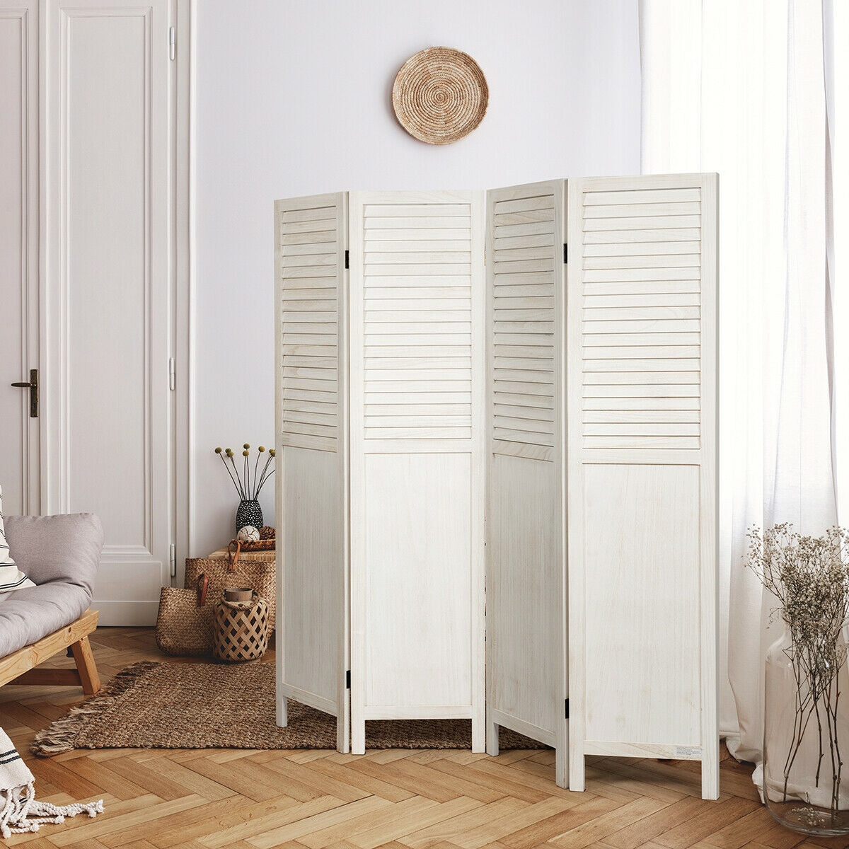 5.6 Ft Tall 4 Panel Folding Privacy Room Divider