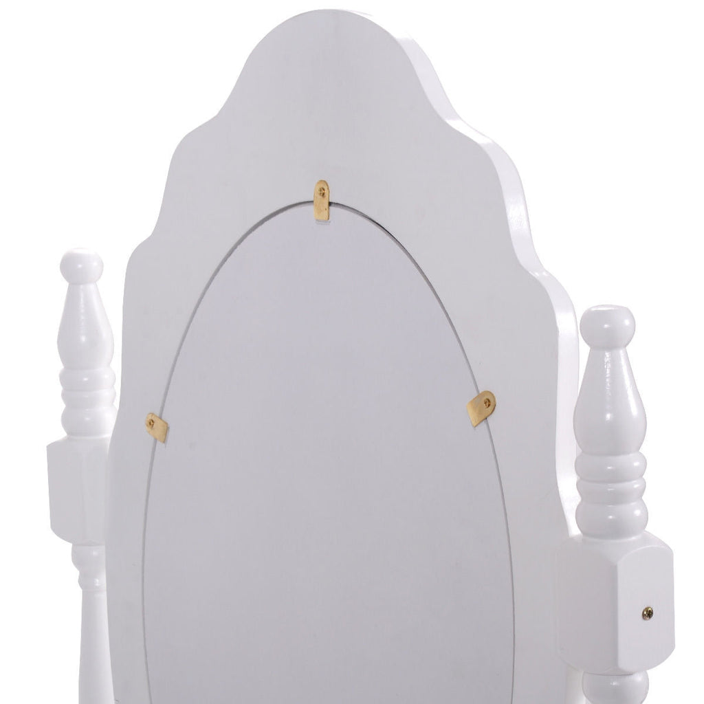 Vanity Table Set with Cushioned Stool with 360¬∞ Rotating Oval Mirror and Three Drawers-White