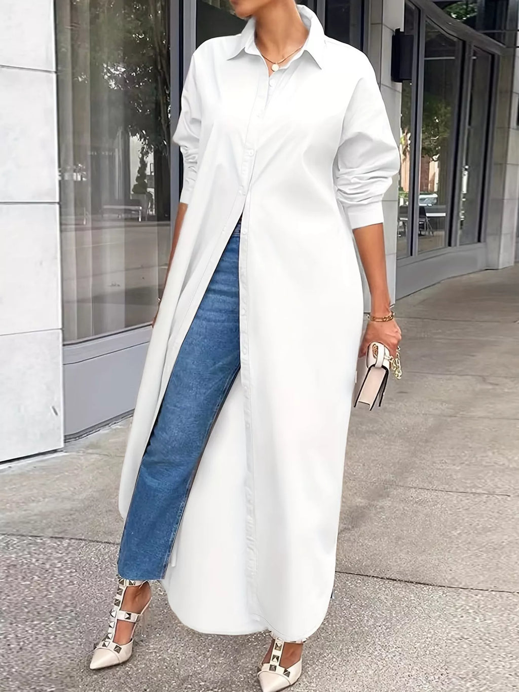 Plus Size Longline Button-Down Shirt
