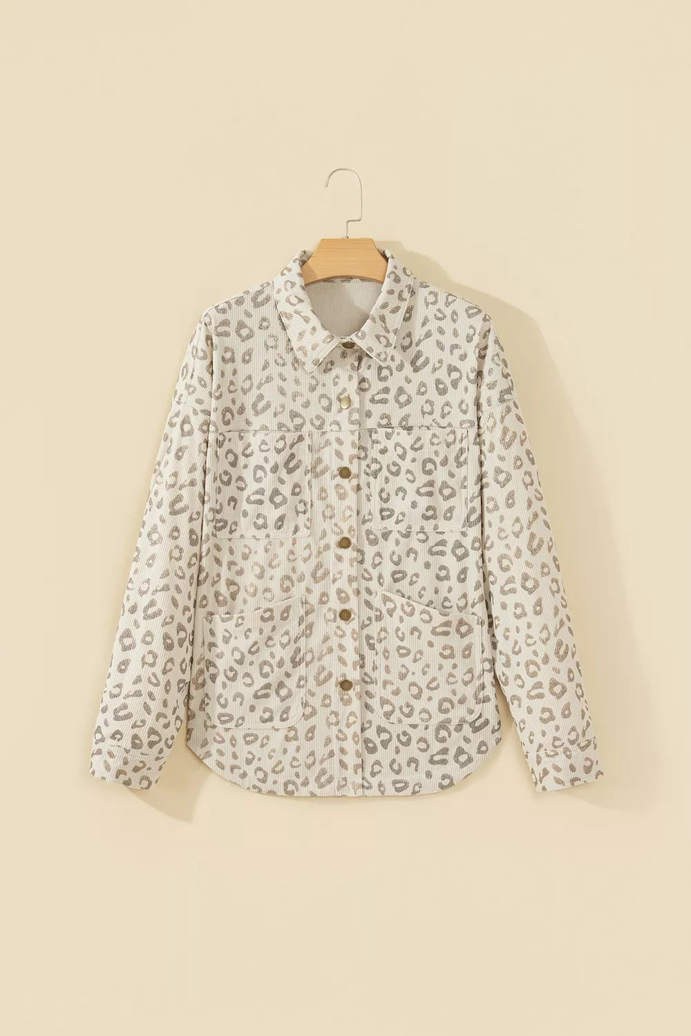 Leopard Print Corduroy Shirt Collar Long Sleeve Regular Fit Jacket