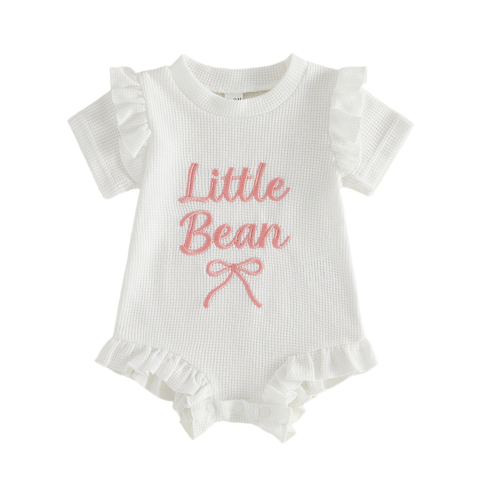 Girls' Letter-print Waffle-knit Romper