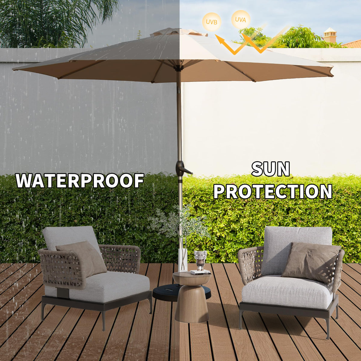 10FT Patio Umbrella with Push Button Tilt and Crank - Beige