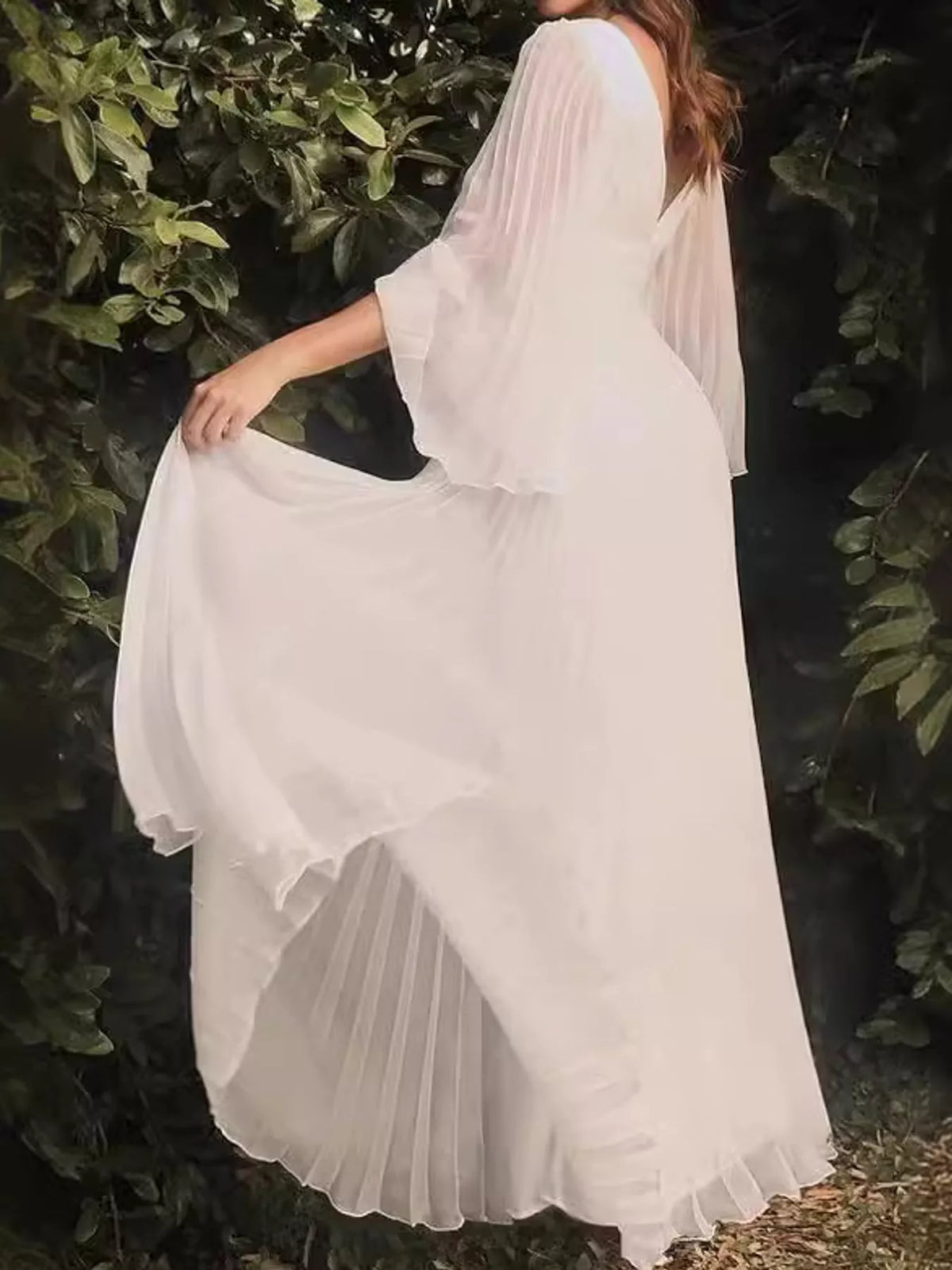 V-Neck Pleated Maxi Dress