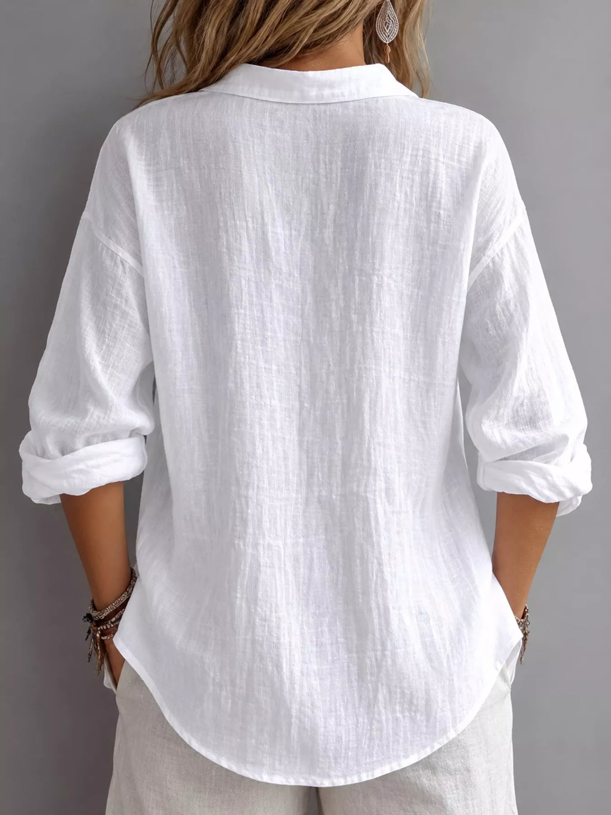 Collared Neck Long Sleeve Blouse
