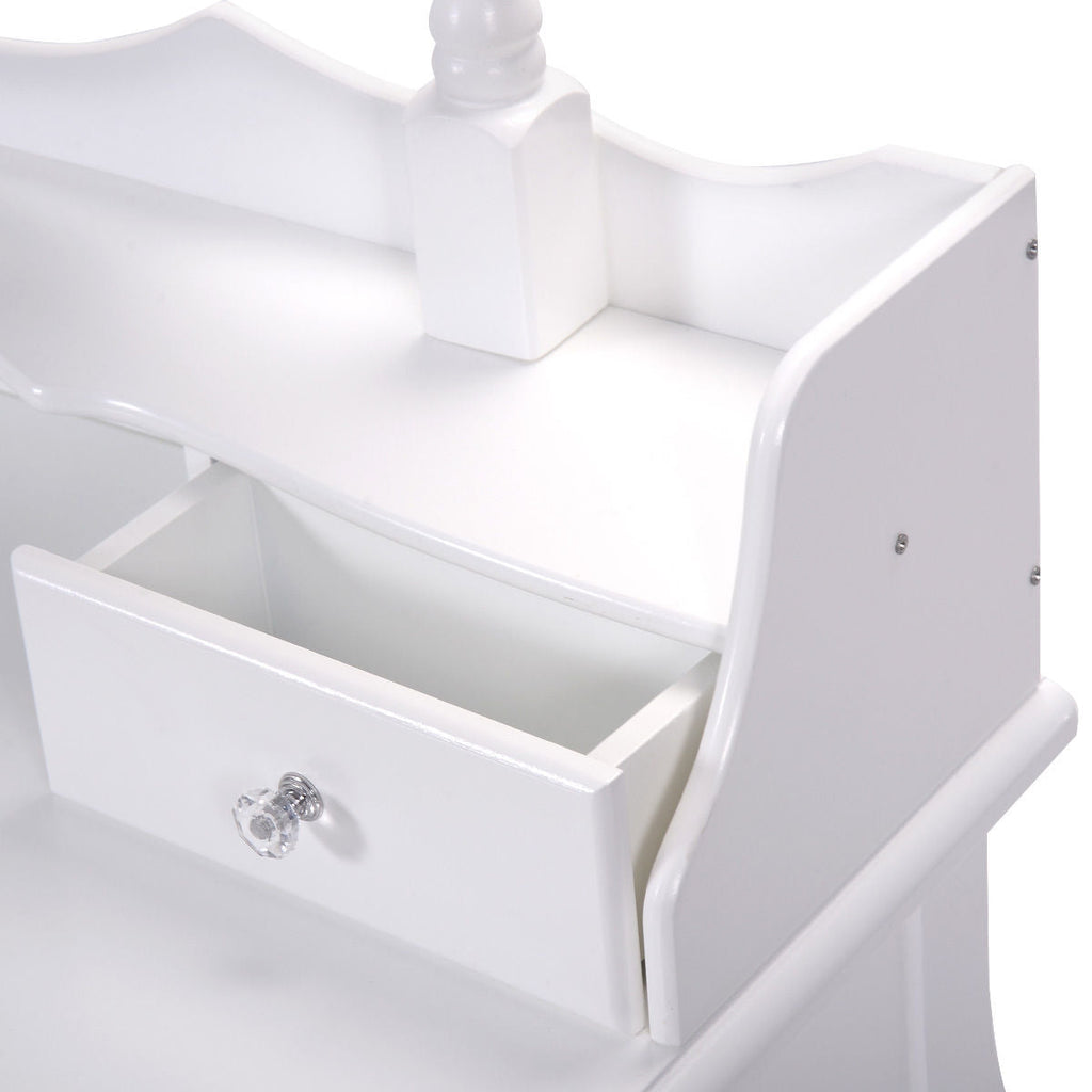 Vanity Table Set with Cushioned Stool with 360¬∞ Rotating Oval Mirror and Three Drawers-White