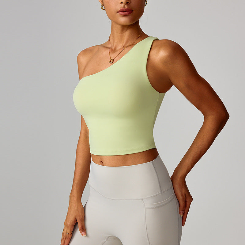 Womens Cloud-Feel Slanted One-Shoulder Cinched-Yoke Yoga Tank Top