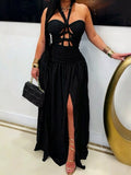 Halter Neck Cut-Out Maxi Dress with Front Slit